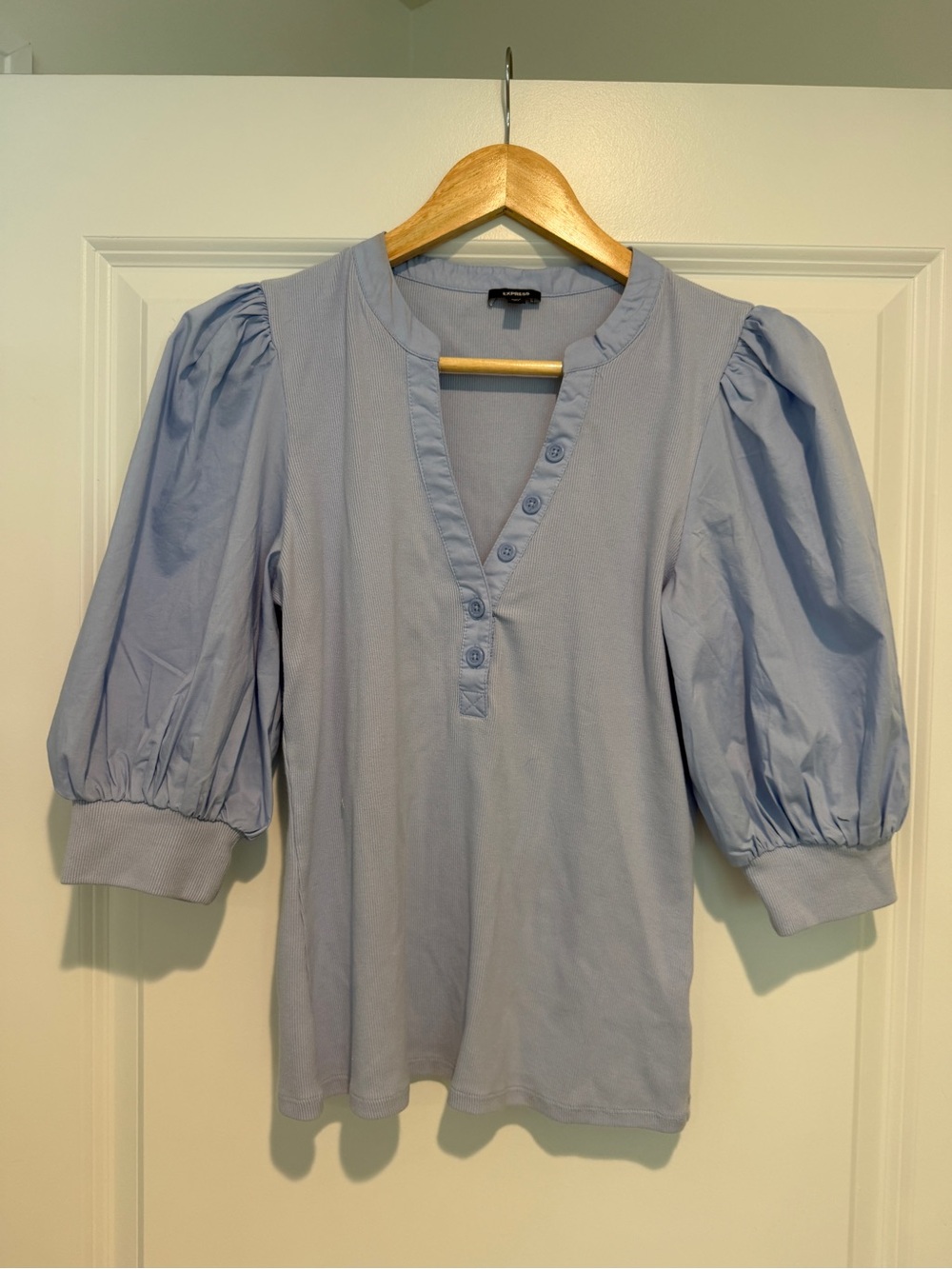 Express Pale Blue Puff-Sleeve Henley